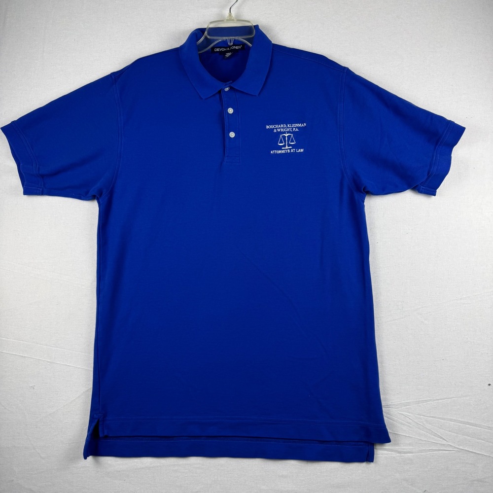 Devon & Jones Mens XL Blue Pima Cotton Polo Shirt Attorney Law Firm Logo D100